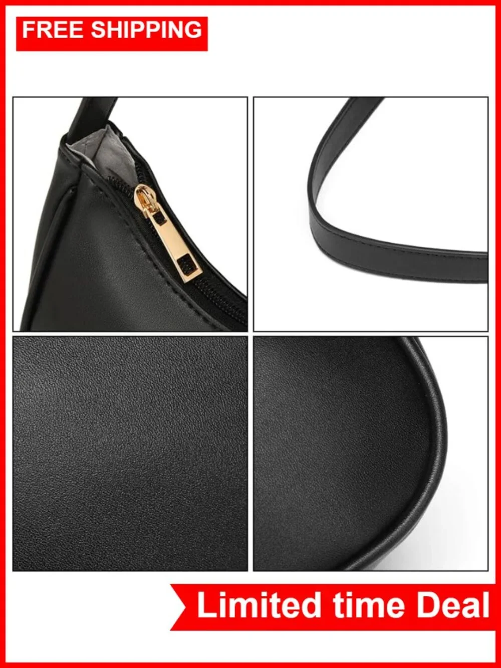 Vegan Leather Hobo Sling Tote Handbag Retro Clutch Purse with Zipper Closure